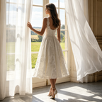 Jacquard-Abendkleid in Midilänge – Elegantes Cocktailkleid mit floralem Muster