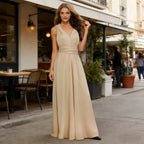 Elegantes Multiway Maxikleid Champagner Rückenfrei Wickeldesign Festliches Abendkleid