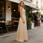Elegantes Multiway Maxikleid Champagner Rückenfrei Wickeldesign Festliches Abendkleid