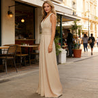 Elegantes Multiway Maxikleid Champagner Rückenfrei Wickeldesign Festliches Abendkleid