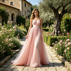 Elegantes Chiffon-Maxikleid in Rosa – A-Linien Herzausschnitt und feiner Plissierung