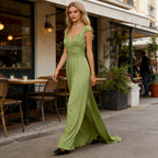 Elegantes Multiway Maxikleid Hellgrün V Ausschnitt Rückenfrei Festliches Abendkleid