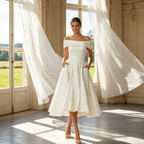 Exklusives Midikleid Maxikleid in strahlendem Weiß – Elegantes A-Linien-Modell mit verführerischem schulterfreien Ausschnitt und zeitloser Silhouette