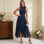 Exklusives Cocktailkleid Weinrot Trägerlos mit Kaskaden-Rüschen und Stufen-Saum