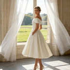 Exklusives Midikleid Maxikleid in strahlendem Weiß – Elegantes A-Linien-Modell mit verführerischem schulterfreien Ausschnitt und zeitloser Silhouette