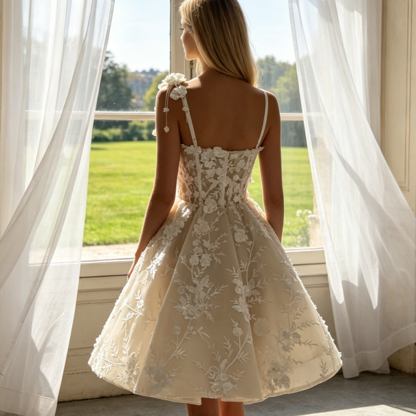 Ärmelloses Gala-Kleid mit Blumenstickerei – Tailliertes Partykleid mit ausgestelltem Rock