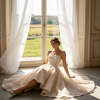 Bodenlanges Cocktailkleid mit High-Low-Saum – Festliches Kleid mit Korsagen-Oberteil