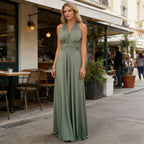 Elegantes Multiway Maxikleid Salbeigrün Rückenfrei Wickeldesign Festliches Abendkleid