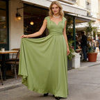 Elegantes Multiway Maxikleid Hellgrün V Ausschnitt Rückenfrei Festliches Abendkleid