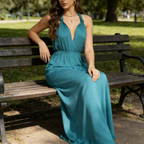 Luftiges Maxikleid Blau Neckholder Baumwollmischung V Ausschnitt Sommerliches Bodenlang