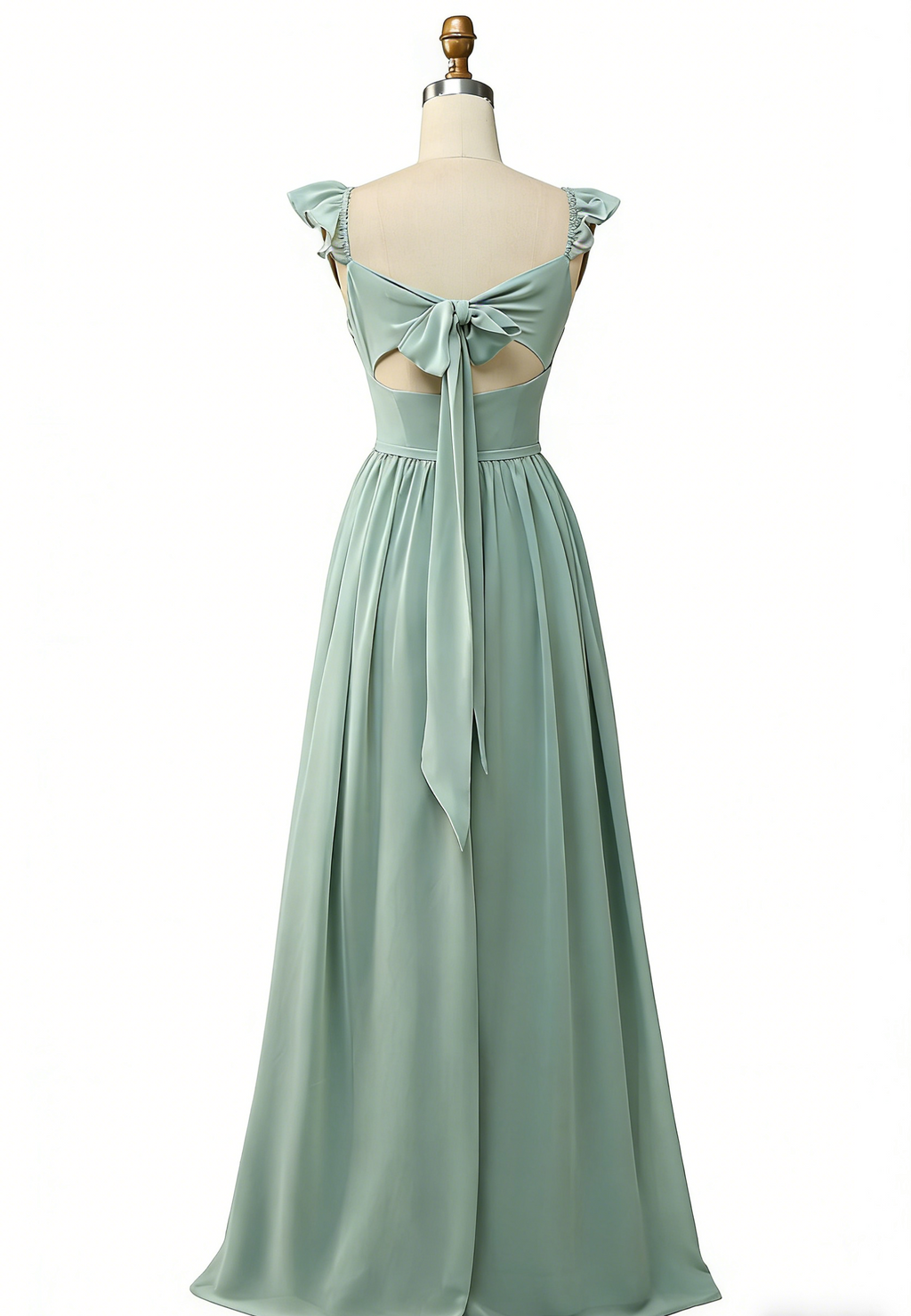 Elegantes A-Linien in Dusty Sage mit verspielten Rüschen
