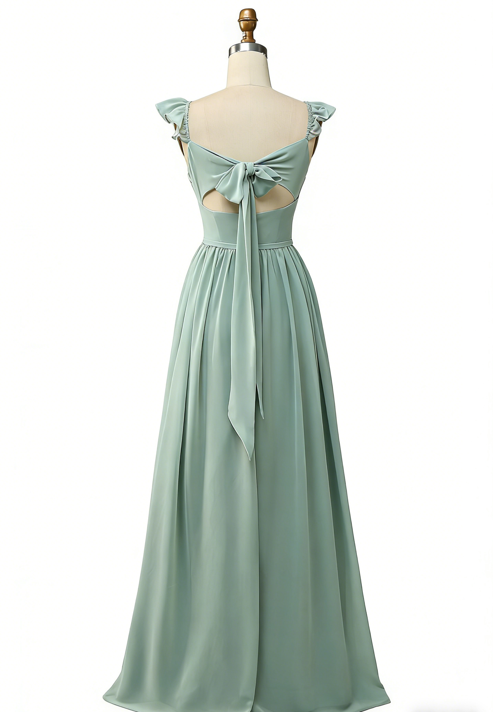 Elegantes A-Linien in Dusty Sage mit verspielten Rüschen