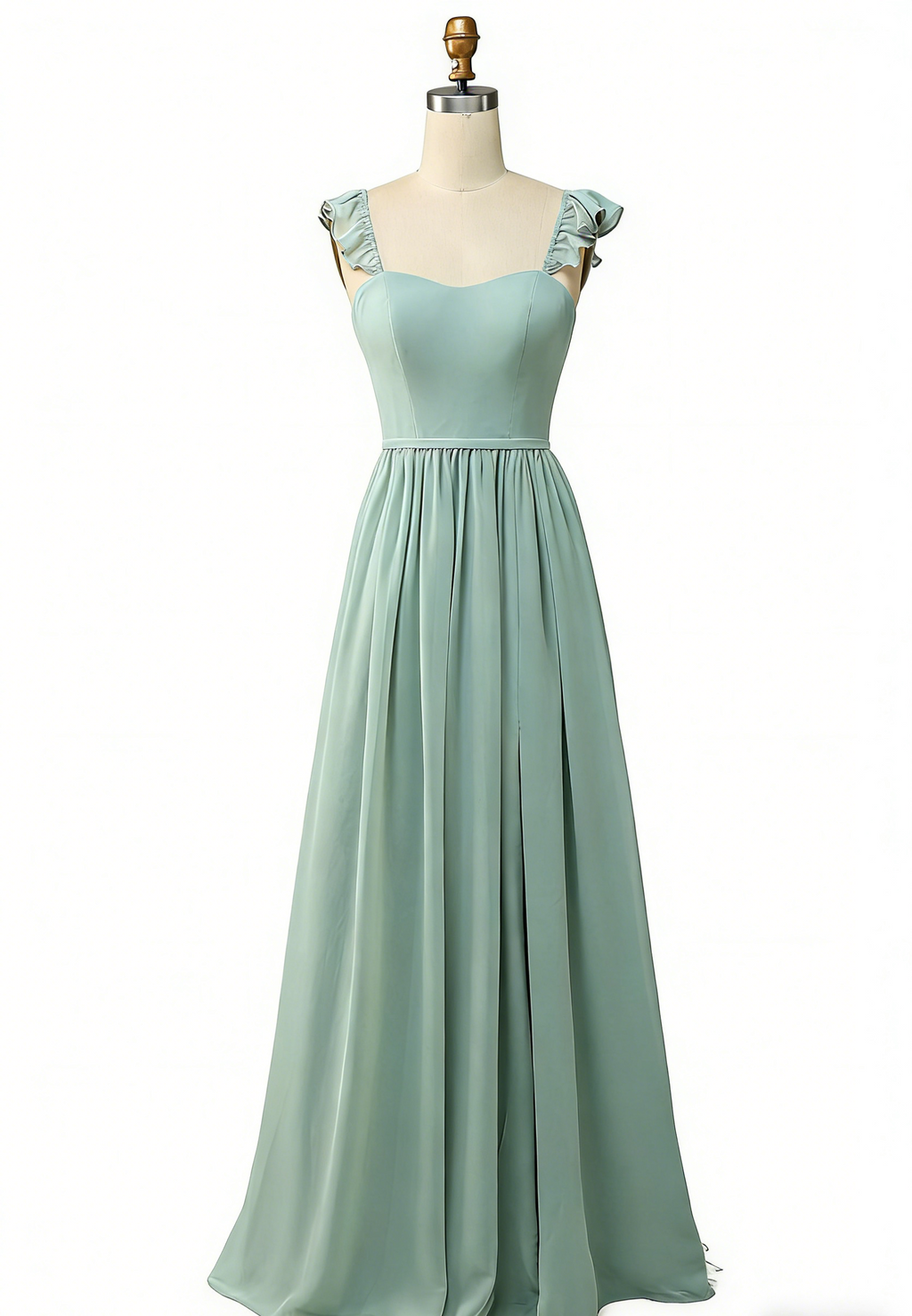 Elegantes A-Linien in Dusty Sage mit verspielten Rüschen