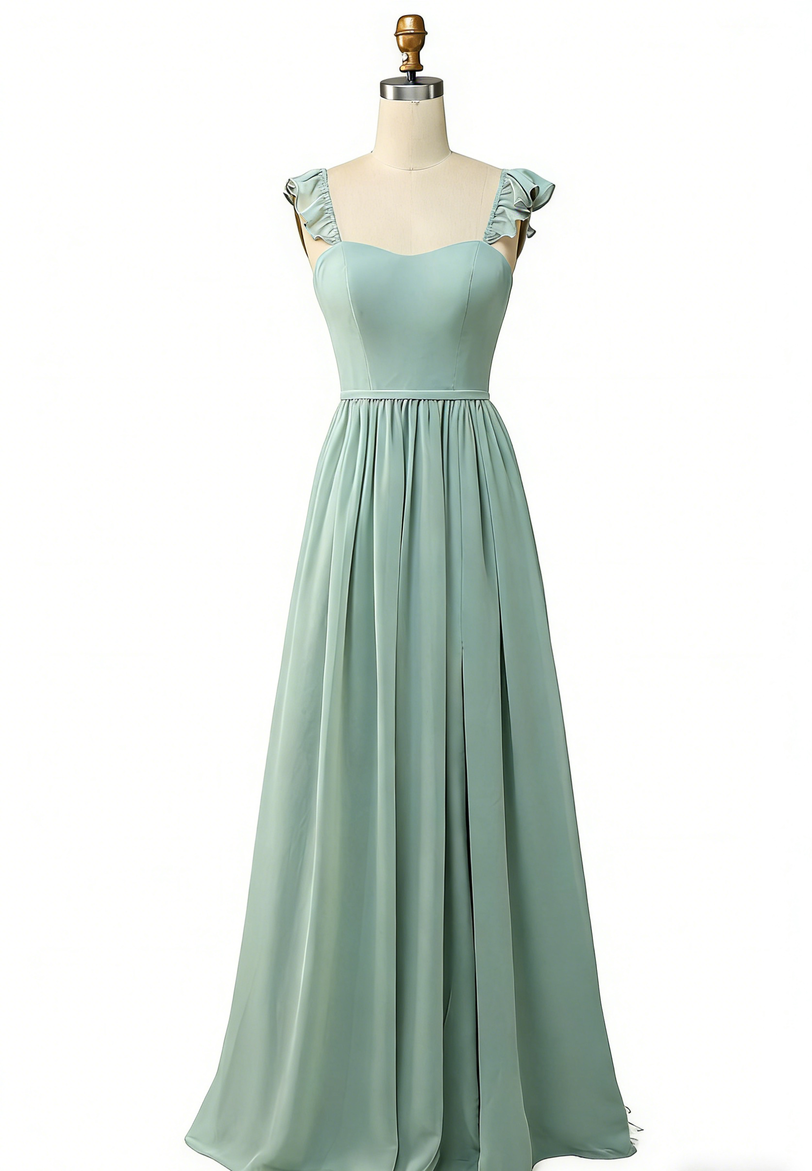 Elegantes A-Linien in Dusty Sage mit verspielten Rüschen