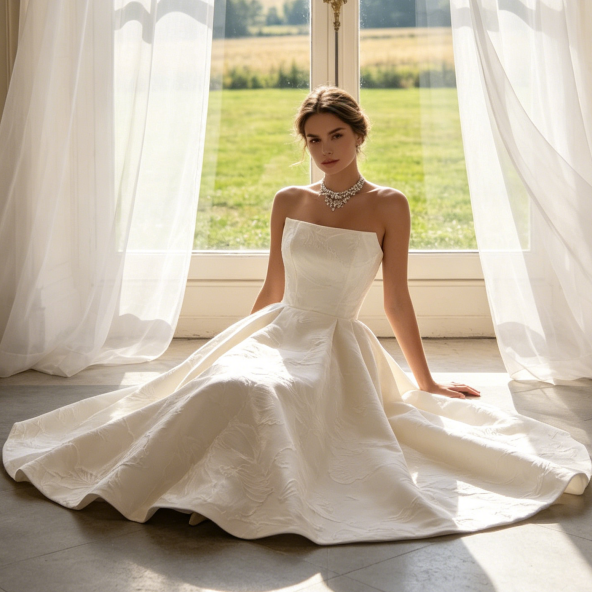 Wadenlanges Galakleid mit ausgestelltem Rock – Festliches Kleid mit Korsagen-Oberteil