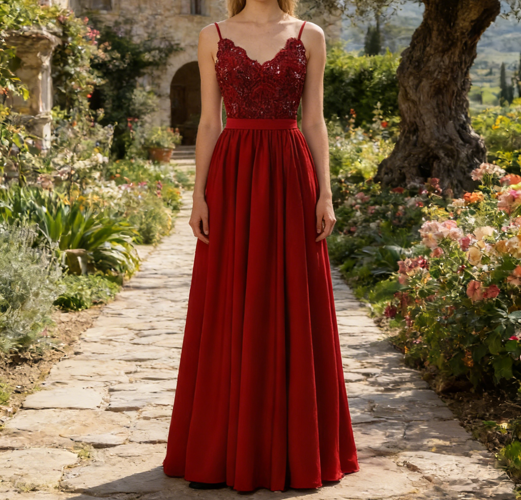Elegantes burgunderrotes Maxikleid – Bodenlanges Abendkleid
