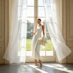 Exklusives Abendkleid in strahlendem Weiß – Elegantes A-Linien-Modell aus fließendem Satin mit modernem Bootsausschnitt und zeitloser Silhouette