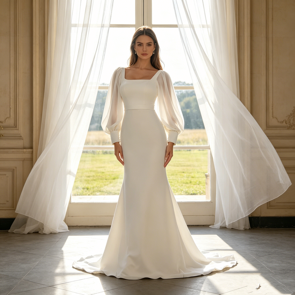 Exklusives Abendkleid in Elfenbein – Figurbetontes Meerjungfrau-Modell im Boho-Chic mit verführerisch rückenfreiem Design