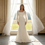 Exklusives Abendkleid in Elfenbein – Figurbetontes Meerjungfrau-Modell im Boho-Chic mit verführerisch rückenfreiem Design