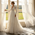 Bodenlanges Abendkleid - Elegante Meerjungfrau-Silhouette mit Spitze - Elfenbein