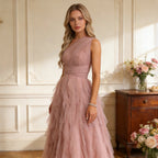 Traumhaftes Cocktailkleid Altrosa One-Shoulder mit voluminösem Tüllrock Midi