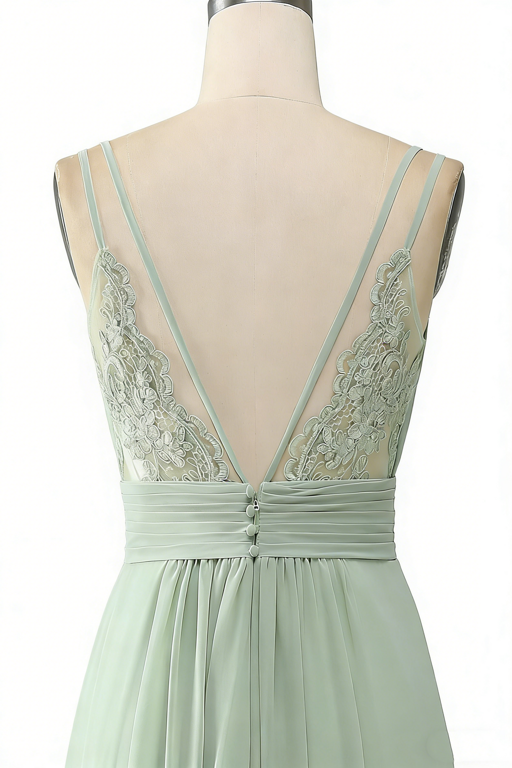 Elegantes Plissee-Maxikleid in Dusty Sage – A-Linie Chiffon-Spaghettiträgern