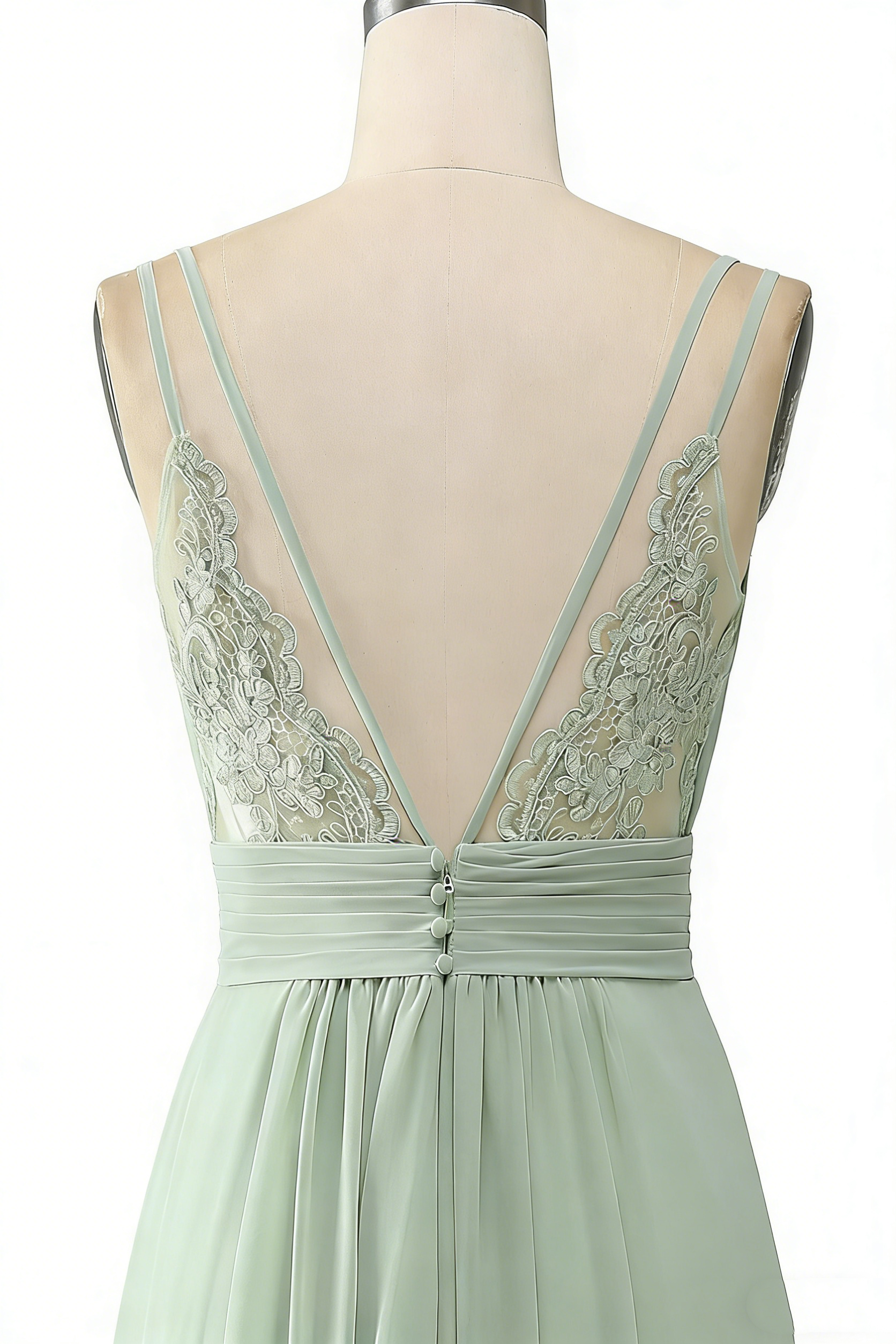 Elegantes Plissee-Maxikleid in Dusty Sage – A-Linie Chiffon-Spaghettiträgern