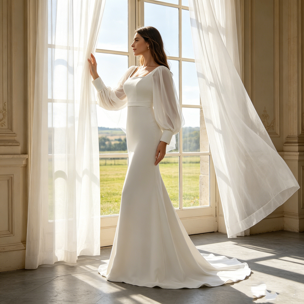 Exklusives Abendkleid in Elfenbein – Figurbetontes Meerjungfrau-Modell im Boho-Chic mit verführerisch rückenfreiem Design