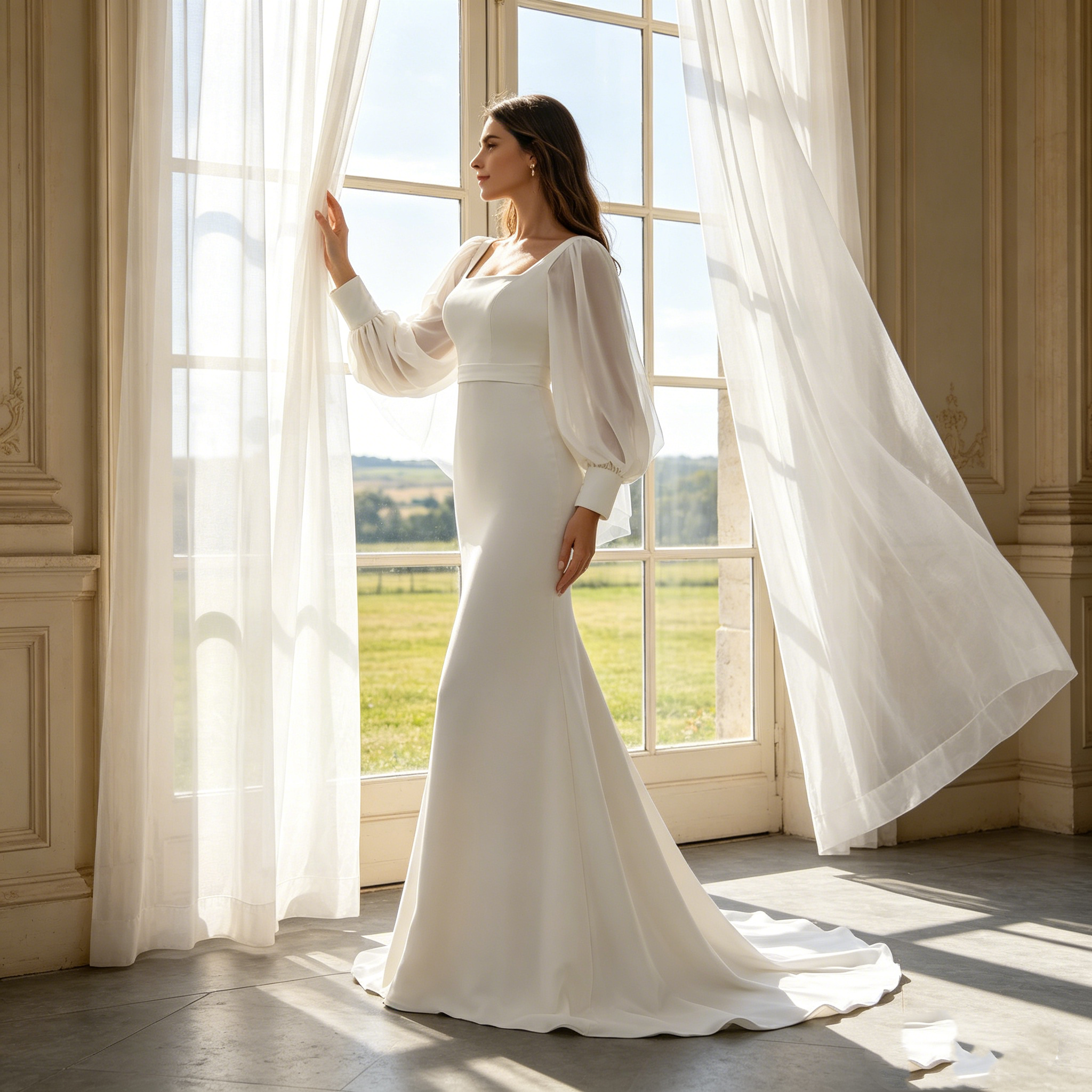 Exklusives Abendkleid in Elfenbein – Figurbetontes Meerjungfrau-Modell im Boho-Chic mit verführerisch rückenfreiem Design