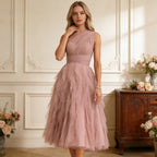 Traumhaftes Cocktailkleid Altrosa One-Shoulder mit voluminösem Tüllrock Midi