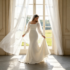 Exklusives Abendkleid in Elfenbein – Figurbetontes Meerjungfrau-Modell im Boho-Chic mit verführerisch rückenfreiem Design