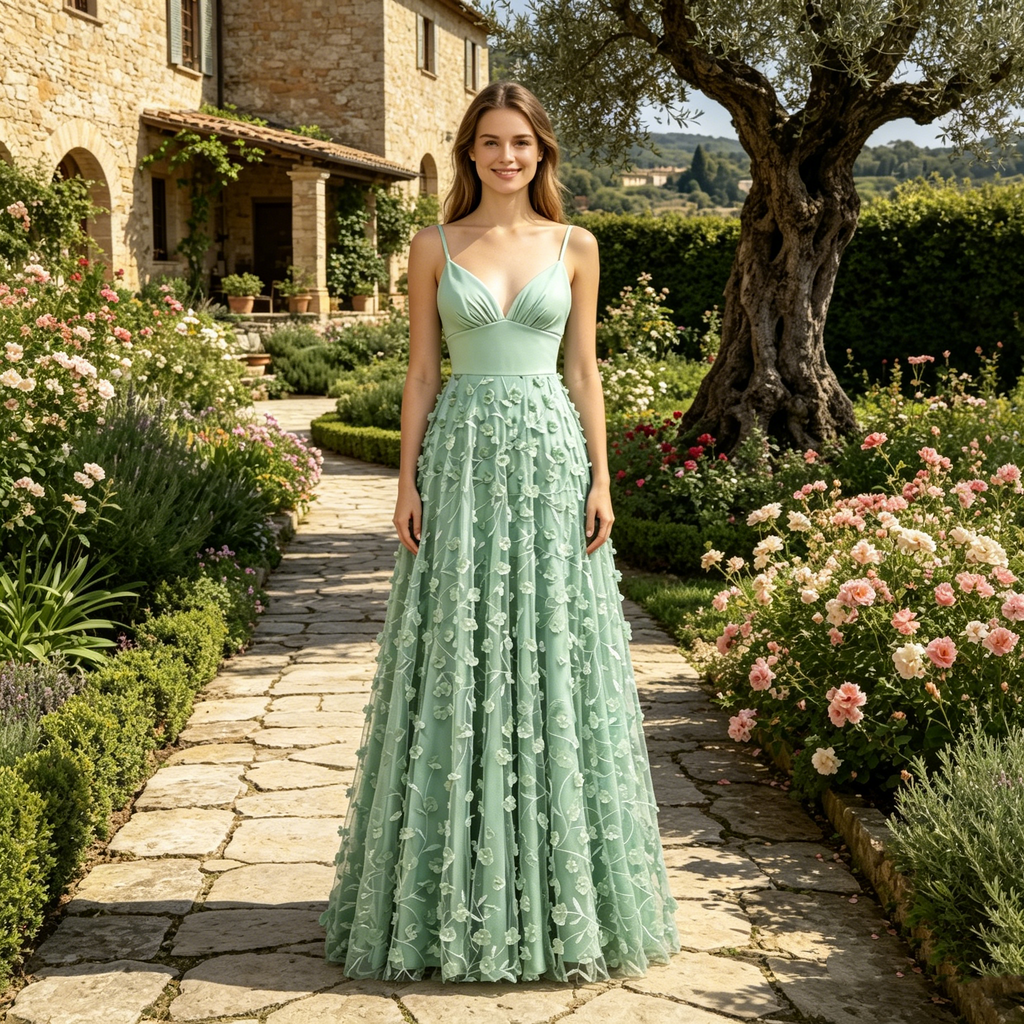Maxikleid in Grün – Ärmelloses A-Linien  Spaghetti-Trägern