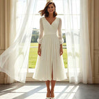 Minimalistisches Abendkleid in Weiß – Tailliertes Kleid mit Plissee-Details