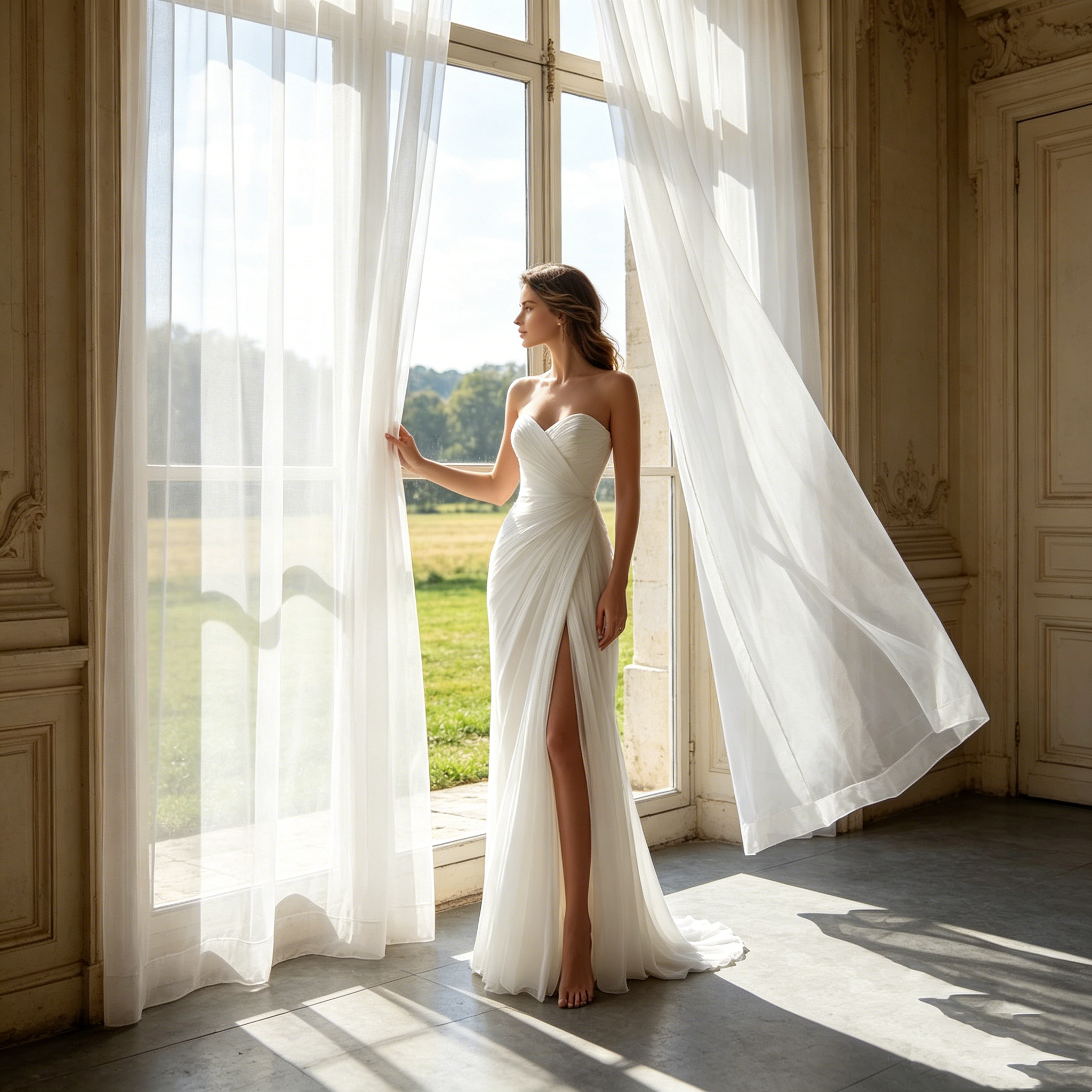 Exklusives Etuikleid in strahlendem Weiß – Elegantes, trägerloses Modell mit raffinierter Raffung und skulpturaler Silhouette