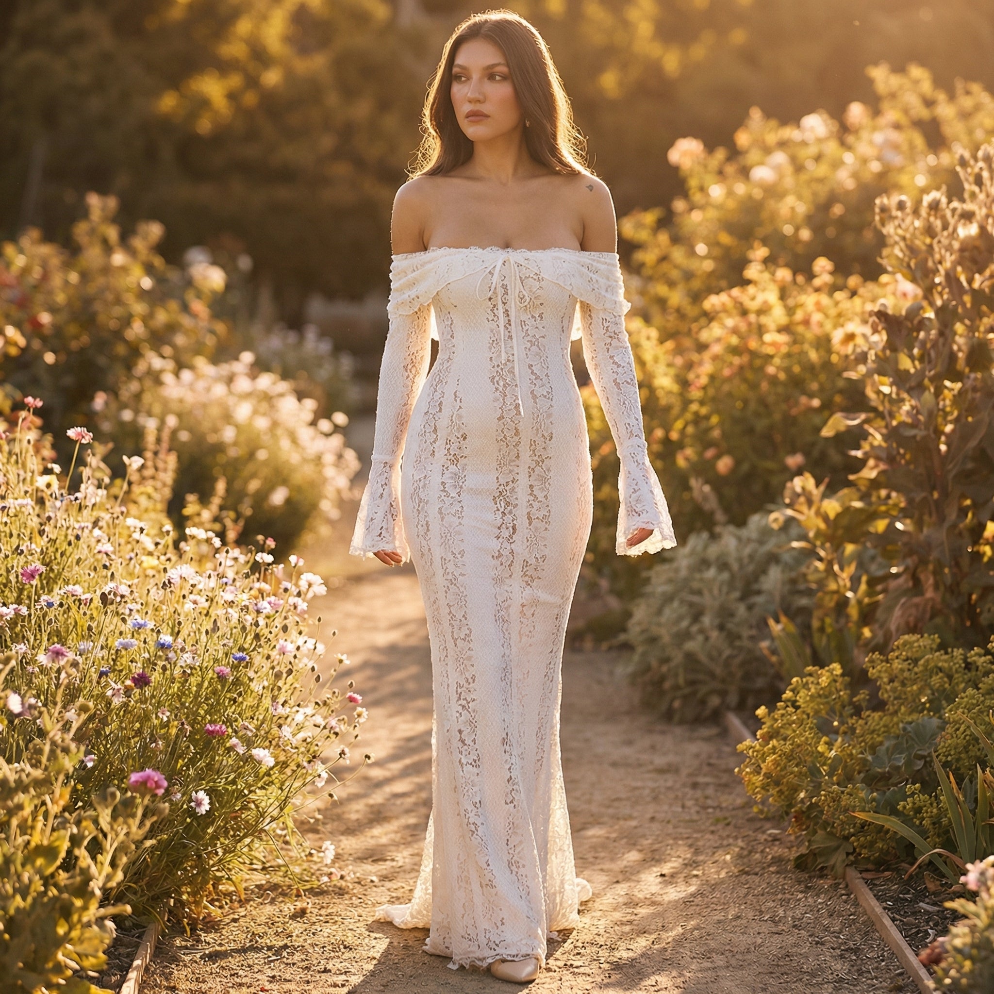 Elegantes Spitzen-Maxi-Kleid im Ballkleid-Stil – Einzigartiges Design mit abnehmbarer Schleppe für beeindruckende Fotoshootings & festliche Anlässe