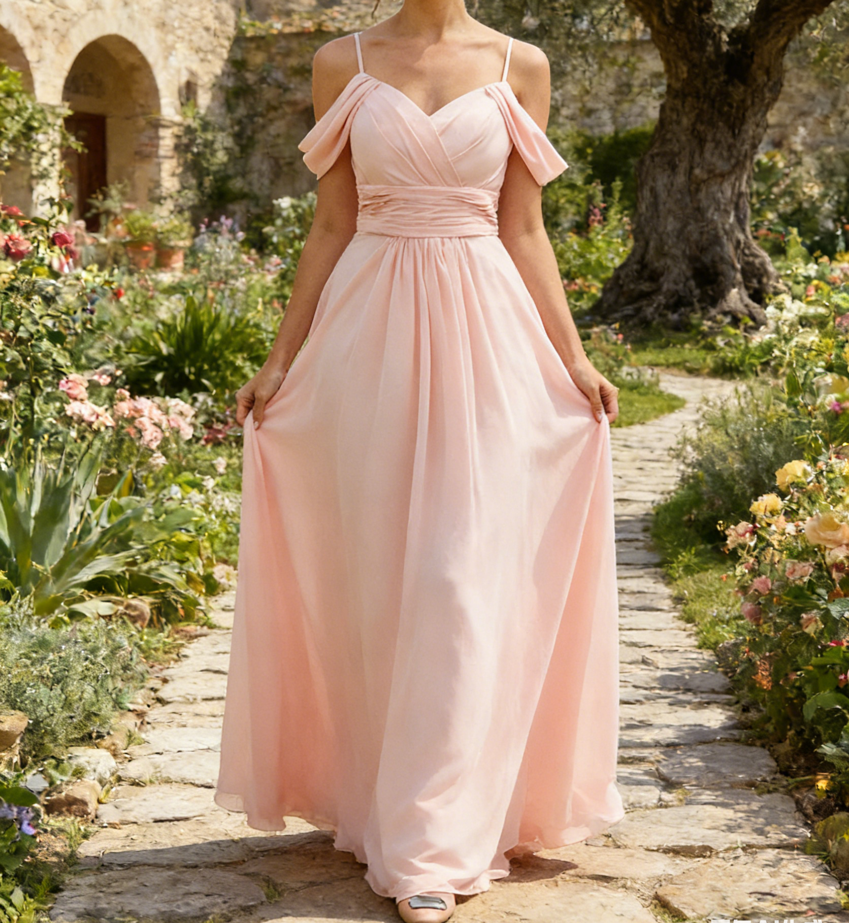 Elegantes Maxikleid in Himmelblau – Fließendes Chiffon- Beinschlitz