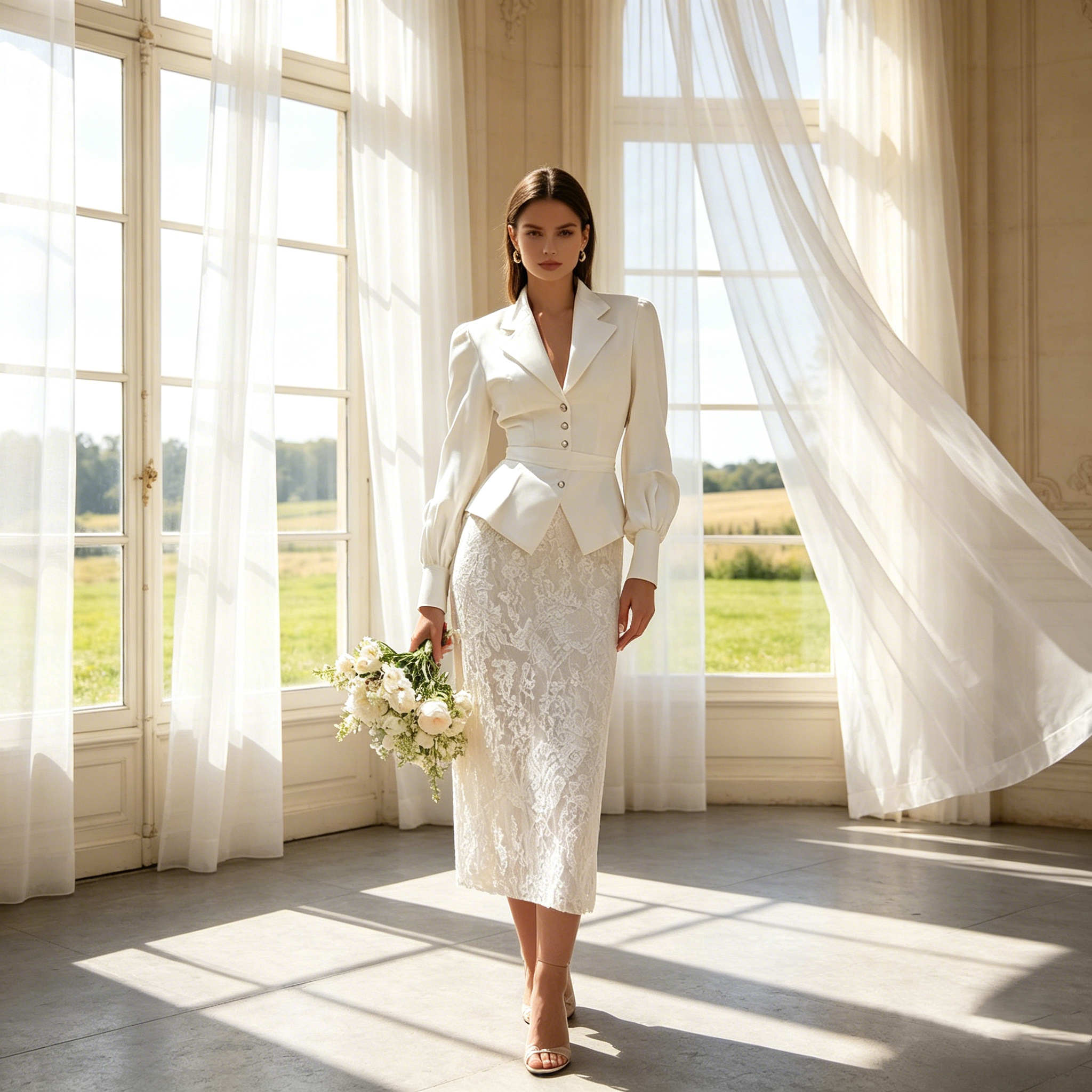 Zeitlose Eleganz in Elfenbein – Midikleid aus feiner Spitze in klassischer Tea-Length