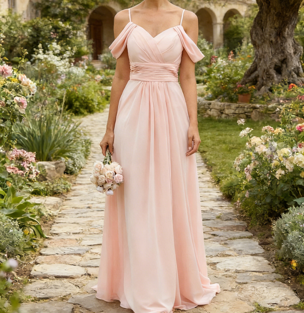 Elegantes Maxikleid in Himmelblau – Fließendes Chiffon- Beinschlitz
