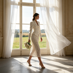 Zeitlose Eleganz in Elfenbein – Midikleid aus feiner Spitze in klassischer Tea-Length
