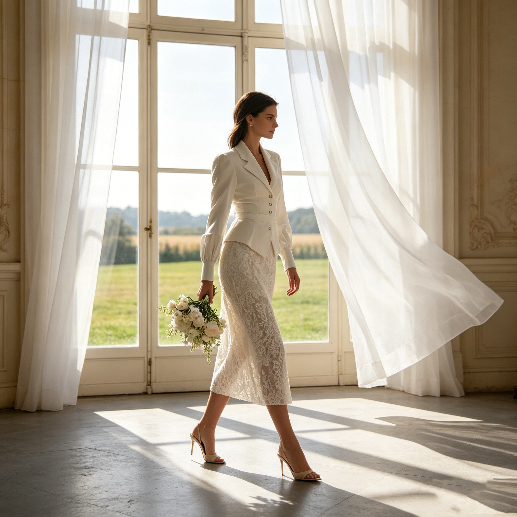 Zeitlose Eleganz in Elfenbein – Midikleid aus feiner Spitze in klassischer Tea-Length