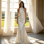 Elegante Neckholder-Robe aus Satin – Figurbetontes Maxikleid für exklusive Events