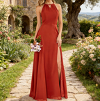 Elegantes Maxikleid in Rostbraun – tiefem Rückenausschnitt