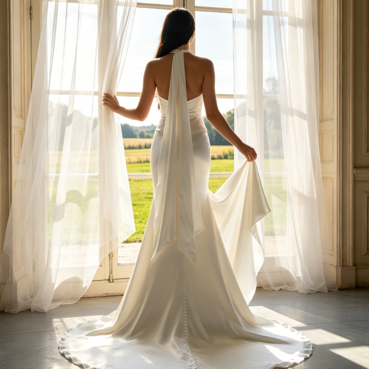 Elegante Neckholder-Robe aus Satin – Figurbetontes Maxikleid für exklusive Events