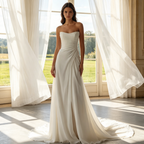 Minimalistische Satin-Robe mit Beinschlitz – Elegantes Corsagen-Maxikleid in Elfenbein