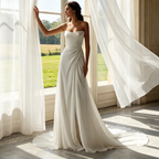 Minimalistische Satin-Robe mit Beinschlitz – Elegantes Corsagen-Maxikleid in Elfenbein