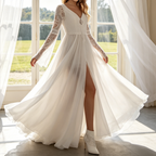 Traumhaftes Boho-Maxikleid in Elfenbein – Elegantes Modell mit feiner Spitze, fließendem Chiffon und romantischen Trompetenärmeln