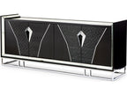 Carmela Mirrored Console Table Glossy Charcoal Sand Modern Glam