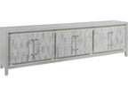 Home Elation White Long Media Console with Faux Horn Resin and Nickel Clasps