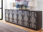 Venerato 99-Inch Media Console TV Stand in Mocha Wood and Fabric