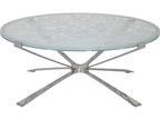 Signature Designs Snowscape Round Glass Coffee Table with Polished Stainless Steel Base